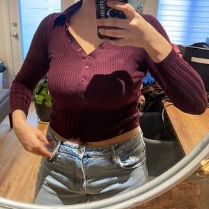 Cashmere dark red ribbed sweater v-neck top buttoned from Icône ( Simons )